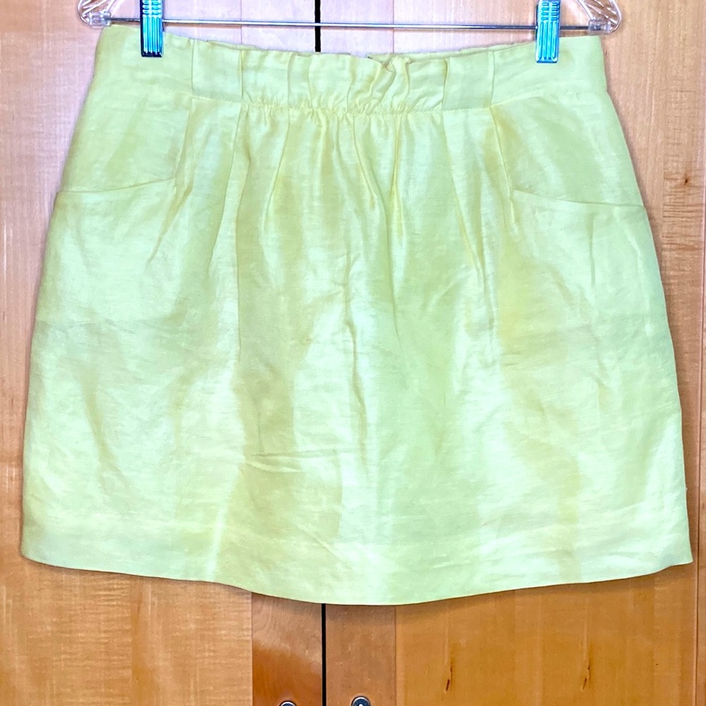 J. Crew Linen Silk Blend lined yellow mini skirt pockets, size 4